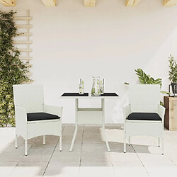 vidaXL Ensemble à manger de jardin et coussins 3 pcs blanc rotin verre vidaXL Ensemble à manger de jardin et coussins 3 pcs blanc rotin verre